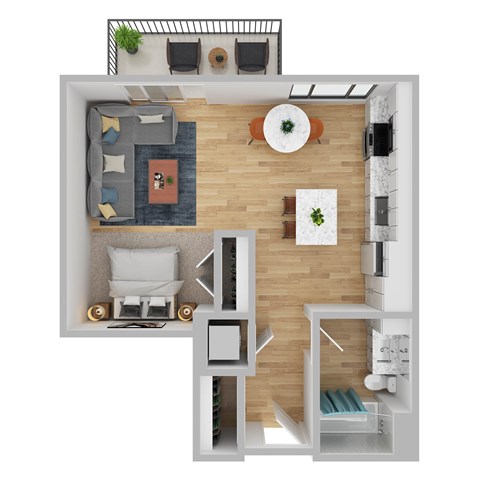 Floor plan for studio, 1 bath, 601 sqft